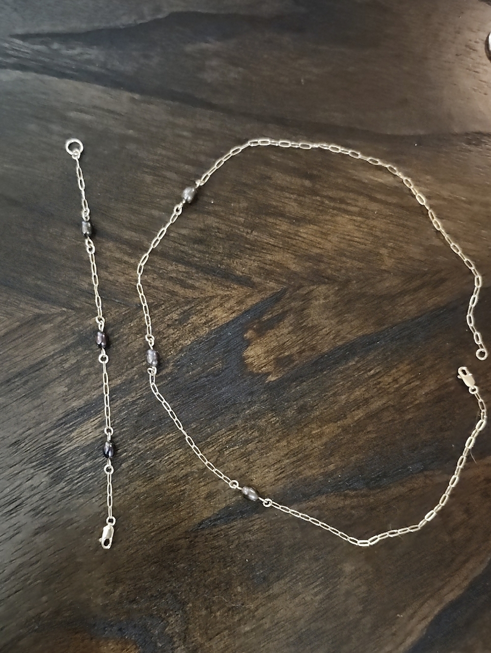 Ronaldo Delicate Gold-Link Necklace/bracelet Set with Dark Pearls